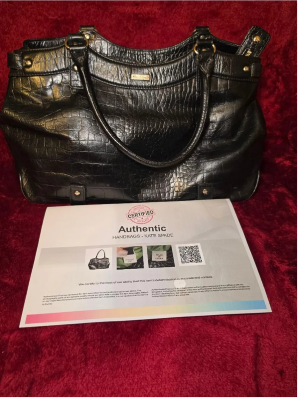 Kate Spade Black Croc Embossed Leather Large Tote Bag